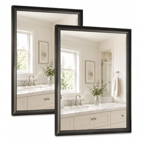 2 Pack Black Bathroom Mirrors for Over Sink 22x30 Inch | Rectangle Wall Vanity Mirror for Bedroom, Entryway, Living Room Decor, Aluminum Alloy Framed, Anti-Rust - color: Black, size: 22"Lx30"W-2pcs