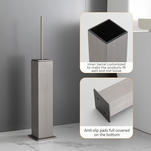 Toilet Brush and Holder Floor Standing, Brushed Nickel with 2 Replaceable Heads, Freestanding Toilet Bowl Brush with Removable Liner and Splash Guard, Modern Square Design - color: Brushed Nickel-standing