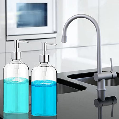 Clear Soap Dispenser with Rust Proof Pump, Waterproof Labels (2 Pack,16 Oz), Plastic Hand Soap Dish Soap Dispenser for Kitchen Bathroom - color: Clear