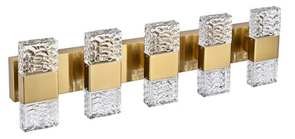 MELUCEE 5 Lights Brass Crystal Vanity Light Bar LED Bathroom Lights 30.3 in | 40W LED Modern Vanity Lighting Fixtures Wall Mount for Bath Restroom Powder Room, 3000K Warm Lighting - color: Brass, size: 5 Lights