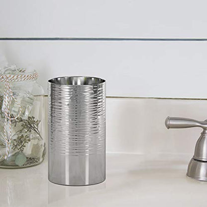 nu steel Metropolitan Metal Cup for Bathroom Vanity Countertops for Rinsing,Drinking, Storing Dental Accessories and Organizing Makeup Brushes,Eye Liners-Shiny/Hammered