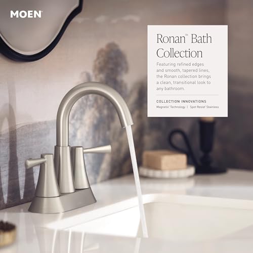 Moen Ronan Matte Black Double Bend Single Hole Modern Bathroom Sink Faucet with Optional Deckplate and Spring Loaded Drain Assembly, 84024BL - color: Matte Black, style: Single Handle
