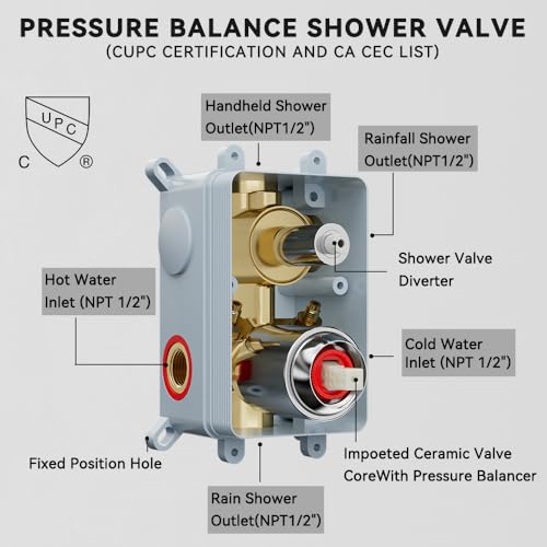 STARBATH Shower Faucet Set Shower System with Diverter Valve, Chrome | 12 Inch Rain Shower Head, 6 Inch Wall Mount Shower Head and Handheld Spray for Two Person, Luxury Shower Sets Complete - color: Chrome, size: 12"+6"-01