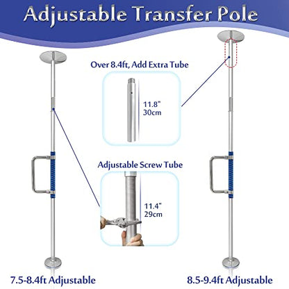 Transfer Pole Security Grab Bar Floor to Ceiling Bed Pole for Elderly Disabled Standing Aids Toilet Safety Rails Heavy Duty Handle Handicap Medical Freestanding Pole Adjustable Transfer Support Bar