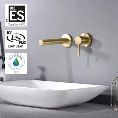 SUMERAIN Brushed Gold Bathroom Faucet Brass Wall Mount Faucet Single Handle with Rough in Valve - color: Brushed Gold, size: Right Handle