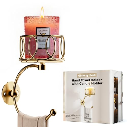 Hand Towel Holder for Bathroom Wall, Towel Hook with Candle Holder for Bathroom Decor, Wall Mounted Towel Hook with Cut Candle Holder, Vintage Towel Ring Towel Racks for Bathroom Decor and Accessories