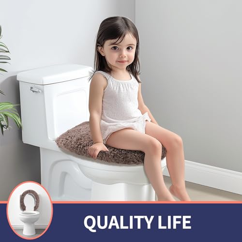 Soft Microfiber Toilet Lid Cover 17.5" x 15" Machine Washable | Solid Toilet Seat Cover Adjustable Rubber Backing Fits Most 16 -17.5" L x 14-16" W Round Oblong and Elongated Toilet Seat - color: Coffee