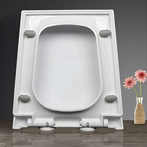 Toilet Seat Trapezoid with Quick Release Function, Toilet Seat Lid for Easy Cleaning and Installation with Dual Fixing and Adjustable Hinges - color: White