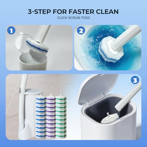 Disposable Toilet Brush Cleaning Supplies, Toilet Bowl Cleaner and Holder Set with 30 Toilet Wand Refill Pads, Wall Mounted Toliet Wand Kit Bathroom Maintenance, Storage Caddy (White) - color: White
