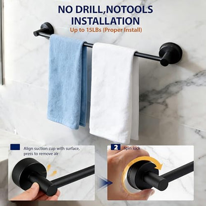 Towel Racks for Bathroom Suction Cup Towel Bar 14.6-24in Adjustable | No Drill Bathroom Towel Holder, Stainless Steel Construction, Heavy Duty Wall Mounted (Matte Black) - color: Matte Black