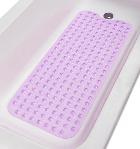 Extra-Long Non-Slip Bathtub & Shower Mat 39”x16” (Smooth/Non-Textured Tubs Only) Safe, Clean, Machine-Washable, Superior Grip&Drainage, Vinyl, Transparent Purple - color: Transparent Purple, size: 39" x 16" (Rectangular)