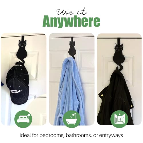 Evelots Over The Door Cat Hooks - 2 Pack - Strong Metal Kitty Decoration - Perfect for Coats, Handbags, Hats, Towels, Wreath Hanger Etc. - Hold up to 20 Pounds - Easy to Install - Rust Free - size: 2 Pack, style: Sitting Cat Design