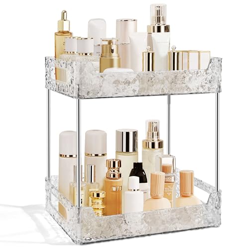 2-Tier Bathroom Counter Organizer Countertop Storage, Dresser Organizer Vanity Tray for Makeup, Perfume Organizer Cosmetics Skincare Shelf - Clear - color: Clear White, size: 2-Tier