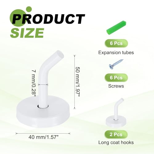 uxcell 2Pcs 2 Inch Coat Hooks, Stainless Steel Long Nose Wall Mount Hook, Robe Towel Hangers with Screws for Livingroom Bathroom Closets and Wardrobe, White - color: White, size: 2 Inch