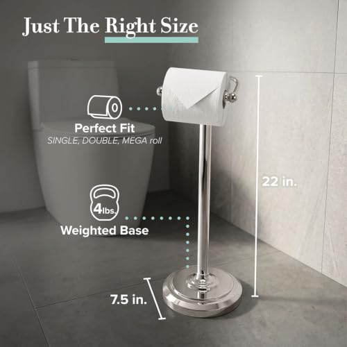 Gatco 1436PN Toilet Paper Holder Stand, Freestanding Floor Stand for Bathroom, Polished Nickel, Weighted Base, 22 Inch - color: Polished Nickel