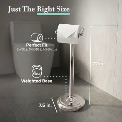 Gatco 1436PN Toilet Paper Holder Stand, Freestanding Floor Stand for Bathroom, Polished Nickel, Weighted Base, 22 Inch - color: Polished Nickel