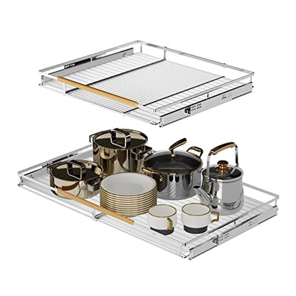SANNO Pull Out Cabinet Organizer, Heavy Duty Steel Metal cabinet drawers slide out, Expandable Slide Out Shelves Requires At Least 23.1 to 39.9" W Cabinet Opening - color: Chrome-2pack, size: XL 23.1~39.9" W x 22.5" D