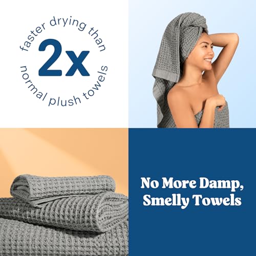 ONSEN Supima® Waffle Bath Towel Set, Quick Dry Lint Free 100% USA Cotton, Bath Hand and Face Towel Bundle, 3 Piece (Cinder Grey, Bath Towel Set) - color: Cinder Grey, size: Bath Towel Set