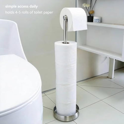 Toilet Paper Holder Stand with Storage Weighted (SUS304 Stainless Steel) | freestanding tp holder | silicone non-slip base | large storage capacity | tidy organized bathroom | 2mm thickened steel - color: 304 Brushed Silvery