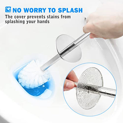 Toilet Brush and Holder, 2 Pack Toilet Brush with 304 Stainless Steel Long Handle, Toilet Bowl Brush for Bathroom Toilet-Ergonomic, Elegant,Durable (White) - color: White