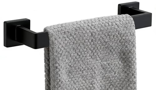 12 Inch Bathroom Towel Bar SUS304 Stainless Steel Matte Black Towel Holder Wall Mounted Heavy Duty Towel Rack Bathroom Towel Rod Modern Square Base Design(1, Matte Black, 12 Inch) - color: Matte Black, size: 12 Inch
