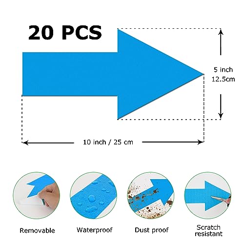 EVQ Arrow Floor Sticker Blue 10 x 5 Inch Self-Adhesive Vinyl Decal 20 PCS | Removable Waterproof Large Directional Arrow Floor Sign for Concrete Warehouse Office - color: Blue 10"×5"