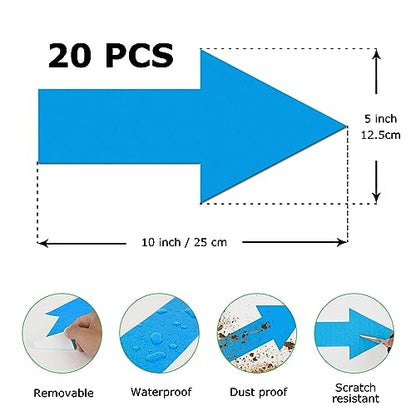 EVQ Arrow Floor Sticker Blue 10 x 5 Inch Self-Adhesive Vinyl Decal 20 PCS | Removable Waterproof Large Directional Arrow Floor Sign for Concrete Warehouse Office - color: Blue 10"×5"