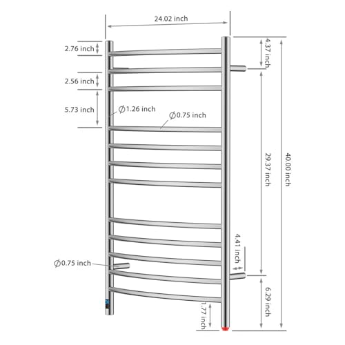 12-Bar Curved Towel Warmer, Heated Towel Rack with Timer, Brushed | 12 Curved Heating Bars, Timer And Temperature Control, 160W Power, Wall-Mounted Design, Plug-In Or Hardwired Installation - color: Brushed