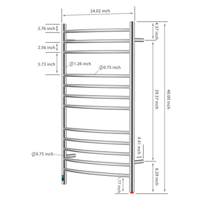 12-Bar Curved Towel Warmer, Heated Towel Rack with Timer, Brushed | 12 Curved Heating Bars, Timer And Temperature Control, 160W Power, Wall-Mounted Design, Plug-In Or Hardwired Installation - color: Brushed