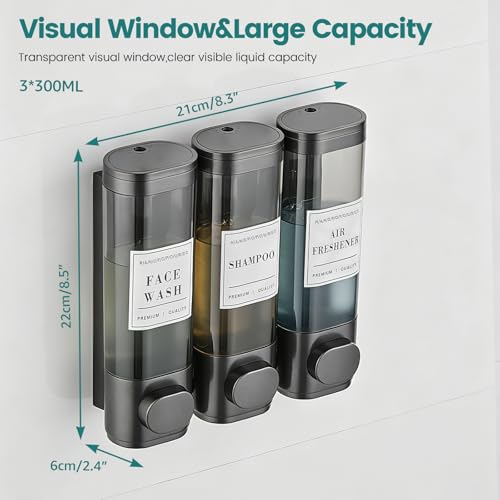 Shower Soap Dispenser 3 Chamber No Drill Wall-Mounted Shampoo Dispenser | Shampoo and Conditioner Dispenser,Wall Mounted Shower Dispenser for Bathroom Hotel Large Capacity,Gun Gray - color: 3gray