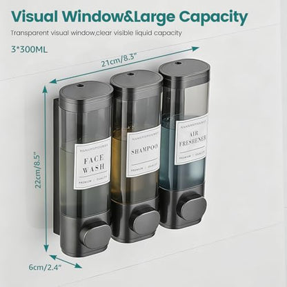 Shower Soap Dispenser 3 Chamber No Drill Wall-Mounted Shampoo Dispenser | Shampoo and Conditioner Dispenser,Wall Mounted Shower Dispenser for Bathroom Hotel Large Capacity,Gun Gray - color: 3gray