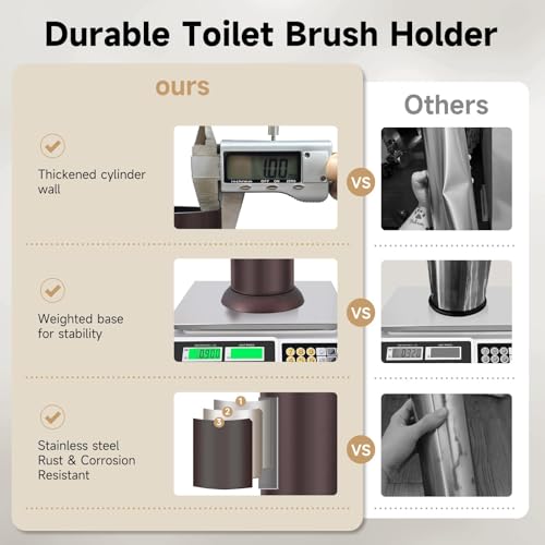 Bronze Toilet Brush and Holder，Extra Long Handled Toilet Brush for Bathroom，Stainless Steel Heavy Duty Toilet Bowl Brush,Deep Cleaning Modern Toilet Cleaner Brush -Space Saving, Covered Brush, Durable - color: Bronze