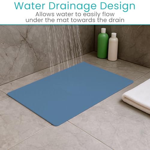 Vive Non-Slip Bath Mat with Suction Cups - 28" x 16" Extra Large Rubber Mat | For Safety & Comfort - Patented Grip Prevents Slips and Falls for Kids, Elderly, Men, Women - XL Non Skid Shower & Tub Cover - color: Blue