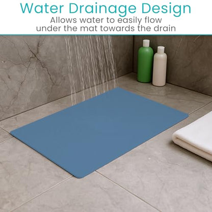 Vive Non-Slip Bath Mat with Suction Cups - 28" x 16" Extra Large Rubber Mat | For Safety & Comfort - Patented Grip Prevents Slips and Falls for Kids, Elderly, Men, Women - XL Non Skid Shower & Tub Cover - color: Blue