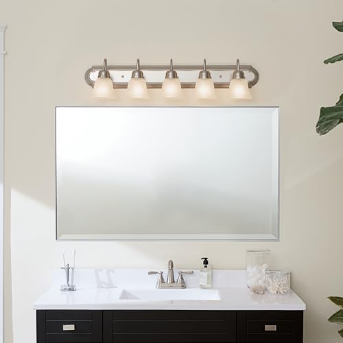 Kichler 36" 5-Light Vanity Bath Light in Brushed Nickel, Modern Bathroom Light with Clear Satin Etched Glass, (36" W x 8" H), 5339NIS - color: Brushed Nickel, size: 36"