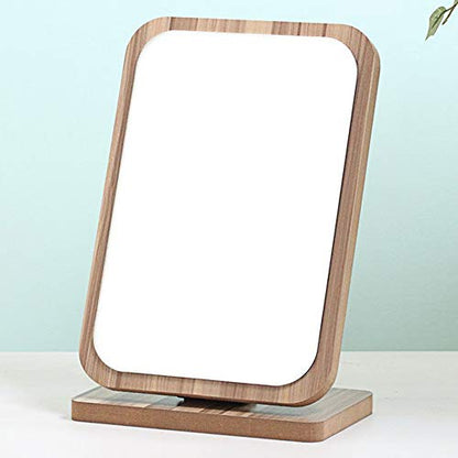 Aestivate Rectangular Compact Table Mirror Standing Wood Framed Rectangle Tabletop Makeup Mirror Desktop Mirror 90 Degree Rotating Mirror - size: 8"L x 6.3"W