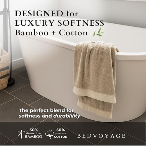 Luxury Bath Sheet Towels, Extra Large Bathroom Towel, 37x70 Viscose Derived from Bamboo & Cotton, Super Absorbent & Fast Drying Plush Bath Sheets - Sand - color: Sand, size: Sheet