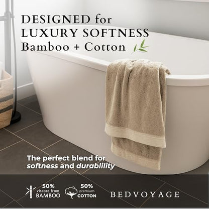 Luxury Bath Sheet Towels, Extra Large Bathroom Towel, 37x70 Viscose Derived from Bamboo & Cotton, Super Absorbent & Fast Drying Plush Bath Sheets - Sand - color: Sand, size: Sheet
