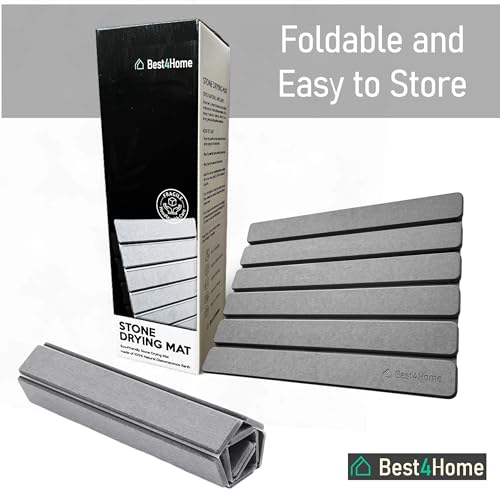 Stone Drying Mat for Kitchen Counter - Grey 12x16In Dish Drying Mat - Foldable Diatomite Stone Dish Rack - Absorbent Diatomaceous Earth Non-Slip Tray for Bathroom