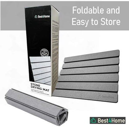 Stone Drying Mat for Kitchen Counter - Grey 12x16In Dish Drying Mat - Foldable Diatomite Stone Dish Rack - Absorbent Diatomaceous Earth Non-Slip Tray for Bathroom