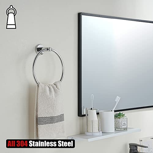 JQK Chrome Towel Ring, 304 Stainless Steel Hand Towel Holder for Bathroom, Polished Finish Wall Mount, TR130-CH - color: Chrome