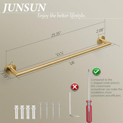 Bathroom Towel Bar 24 Inch Towel Rack Wall Mount Bath Towel Holder Modern Towel Rod Gold Bath Towel Hanger Stainless Steel Brushed Brass Bathroom Accessories Towel Rail Single Towel Bars Brushed Gold - color: Brushed Gold, size: 24 Inch