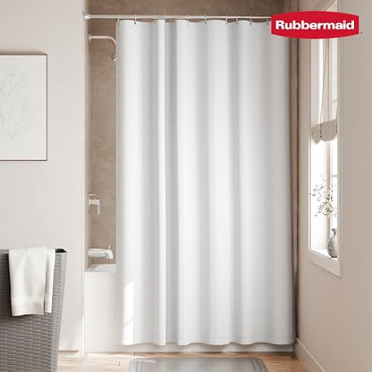 Rubbermaid White Shower Curtain Liner: Waterproof Fabric Shower Liner for Bathroom, with 2 Magnets and Rustproof Grommets, 70x72, Standard Size, White - color: White