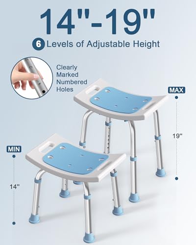 HOMLAND Shower Chair for Inside Shower, Adjustable Height Shower Stool | Shower Seat for Inside Tub Bathroom Bench Bath Chair for Elderly and Disabled, Lightweight Aluminum Frame - Light Blue - color: Light Blue