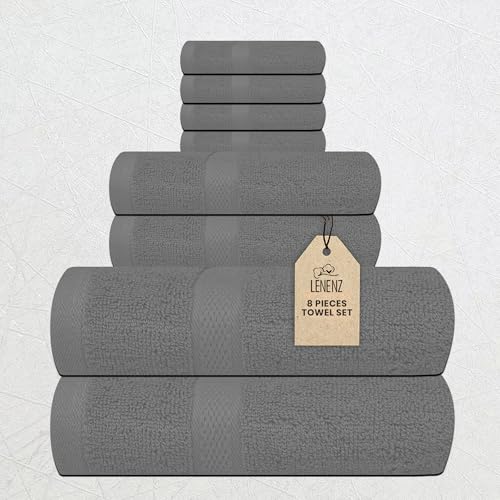Luxury 8 Piece Set, 2 Bath Towels 2 Hand Towels 4 Washcloths, 100% Cotton Towels for Bathroom, Home, Spa, Hotel & Gym – Ultra Soft, Highly Absorbent, Quick Dry (Light Grey) - color: Light Grey, size: Towel Sets - Pack of 8