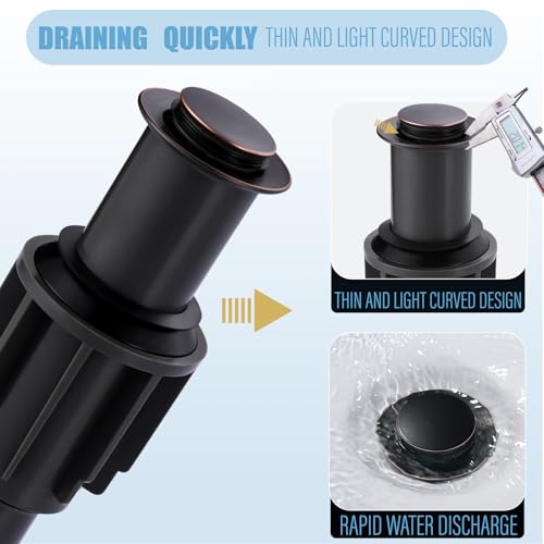 Pop Up Sink Drain Without Overflow, Bathroom Sink Drain Vessel Sink Stopper Pop Up Sink Drain Stopper, Pop Up Drain for Bathroom Sink Drain Strainer for Hair Catcher,Oil Rubbed Bronze - color: Oil Rubbed Bronze, style: Without Overflow