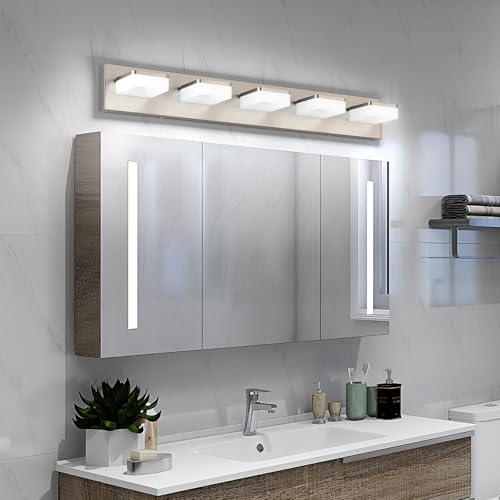 Brushed Nickel Vanity Lights for Bathroom 5 Light Vanity Lighting Fixtures for Mirror 32" Adjustable 5500K Modern LED Vanity Light Over Mirror, Bath Wall Lighting Fixtures - size: 5-Light,32Inch