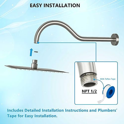 Lordear Wall Mounted Shower Arm, 10 Inch Shower Pipe with Flange, 1/2 NPT S-Shape Shower Stem for Shower Head, Brushed Nickel - color: Brushed Nickel