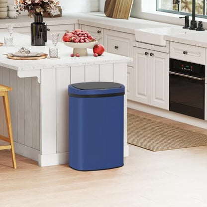 PayLessHere | 13 Gallon Stainless Steel Trash Can | Deep Blue | Automatic Touchless Lid with Motion Sensor | Kitchen Garbage Can with Waterproof Design | for Home, Office, Bathroom | Pack of 1 - color: Deep Blue Stainless Steel