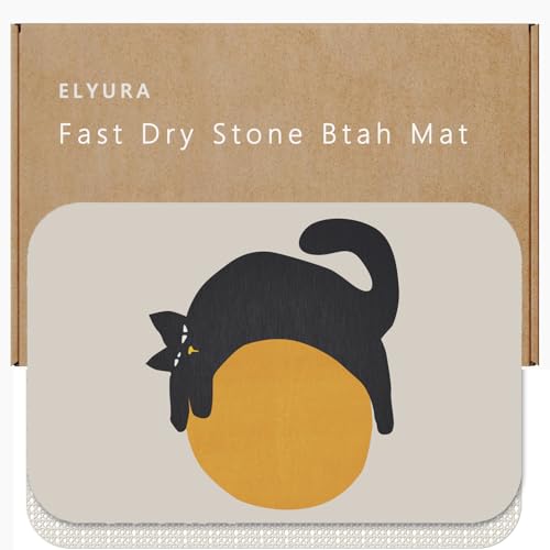 Creative Cat & Moon Patterns Diatomite Stone Bath Mat Shower Mat Quick-Dry, Non-Slip, Easy to Clean for Bathroom Floor - color: Cat Ball